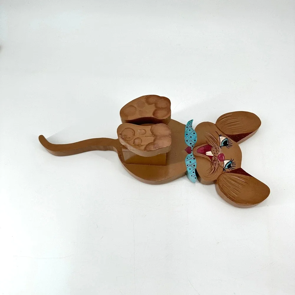 Vintage Tole Painted‎ Wood Mouse Wall Plaque Hand Painted Nursery Decor 15